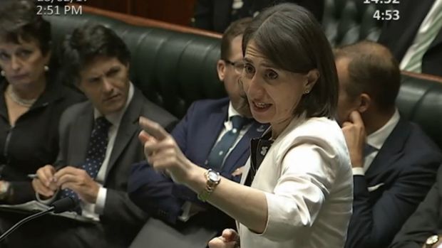 NSW Premier Gladys Berejiklian after she was asked about the land titles registry privatisation during Question Time on ...