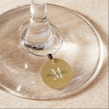 Custom monogram gold glitter wine glass charms