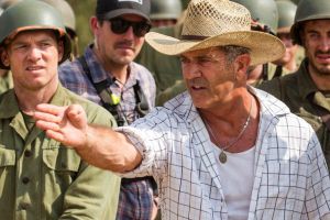 Razzie recipient: Mel Gibson directs actor Vince Vaughn on the set of <i>Hacksaw Ridge</i>.