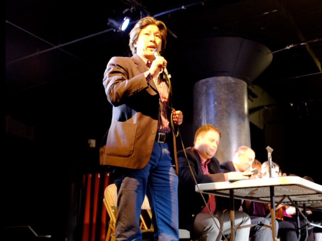 Democratic County Central Committee member Tom Hsieh Jr. speaks at the committee’s regular meeting on Wednesday. (Courtesy Vincent Woo)