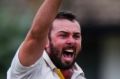 Cricket ACT Douglas Cup: Ginninderra v Queanbeyan. Ginninderra's Mick Delaney celebrates the wicket, as Queanbeyan's ...