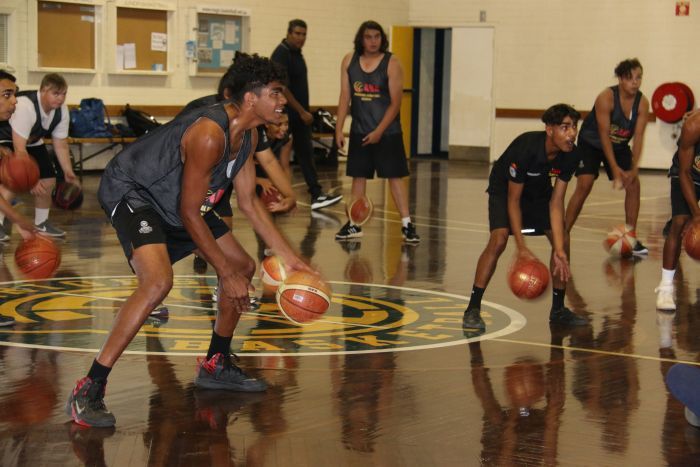 Basketball drills during a class.