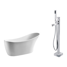 AKDY - Euro-Style White Acrylic Bathtub With Faucet Filler, 8733 Faucet - Bathtubs