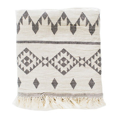 Turkish-T - Saizy Kilim Throw Blanket, Ecru - Throws