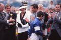 Hilton Nicholas (left), chairman of the VRC, during a presentation ceremony with Princess Diana and Prince Charles at ...