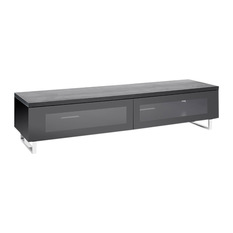 RJThrockmorton - Panorama TV Stand Black Base, Black Top Panel and Chrome Feet for 80" Screens - Entertainment Centers And Tv Stands