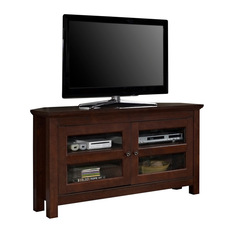 Walker Edison - Clover Wood Corner TV Stand Console, Brown, 44" - Entertainment Centers And Tv Stands