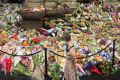 The floral memorial commemorating the lives of the five people killed during the Bourke Street tragedy.