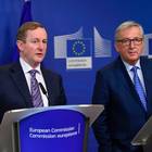 President of Commission Jean-Claude Juncker (R) and Irish Prime minister Enda Kenny (L) give a joint press conference following their meeting at the European Union headquarters in Brussels on February 23, 2017. AFP/Getty Images