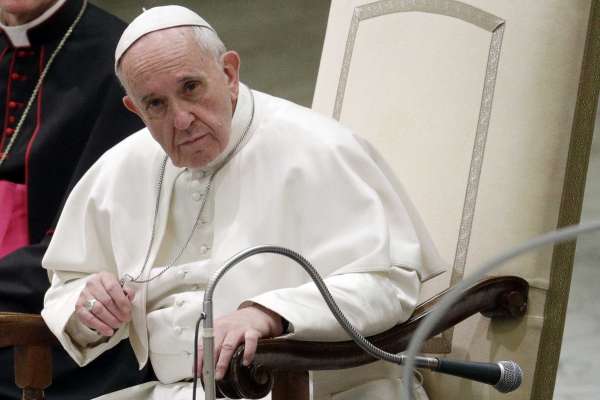 Pope Francis attends an audience granted to members of Capodarco, social workers association, at the Vatican, Saturday, Feb. 25, 2017.