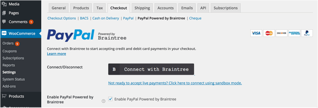 PayPal powered by BrainTree onboarding