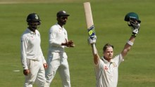 Steve Smith celebrates his century in Pune