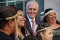 Prime Minister Malcolm Turnbull with Ngunnawal elders on the eve of the Closing the Gap report release at Parliament ...