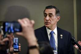 Congressman Darrell Issa speaks with members of the media following his speech during the California Republican Party's 2017 Organizing Convention in Sacramento, CA, on Saturday February 25, 2017.