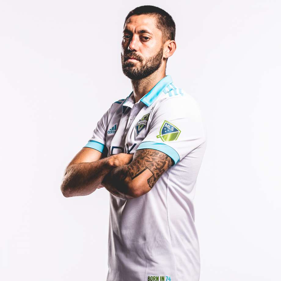 Clint Dempsey models the Sounders' new secondary "Heritage" kit for the 2017 season. Photo: Dan Poss