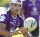 MELBOURNE, AUSTRALIA - FEBRUARY 27: Cooper Cronk receives the ball during the Melbourne Storm NRL training session at ...