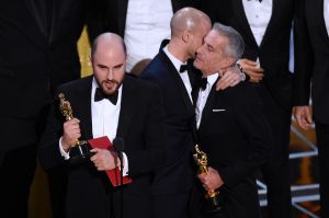 Jordan Horowitz, left, of "La La Land", mistakenly accepts the award for best picture at the Oscars.