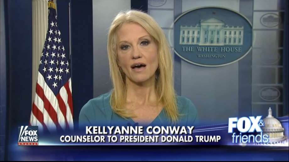 This frame grab from video provided by Fox News shows White House adviser Kellyanne during her interview with Fox News Fox and Friends, Thursday, Feb. 9, 2017, in the briefing room of the White House in Washington. Conway defended Ivanka Trump's fashion company, telling Fox News that Trump is a "successful businesswoman" and people should give the company their business. (Fox News via AP) Photo: Associated Press