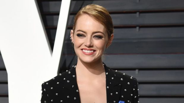 Emma Stone arrives at the Vanity Fair Oscar Party on Monday, Feb. 27, 2017, in Beverly Hills, Calif. (Photo by Evan ...