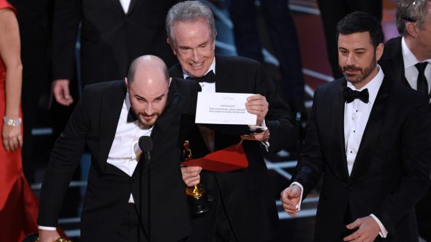 After the two PwC partners who oversee the voting came onstage, the La La Land producers announced that Moonlight was in ...