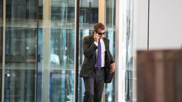 Mike Baird leaving the Deutsche Bank building in Sydney earlier this month.