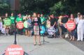 Deputy Premier Jackie Trad addresses pro-choice abortion activists at a recent rally in Brisbane.