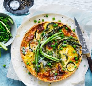 Asparagus, pea and buttermilk quiche. 