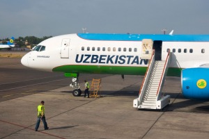 Uzbekistan Airways plane at Tashkent Airport.