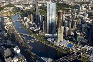 Crown's 90-storey tower (centre) will feature a rooftop viewing area. 