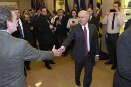 FILE - In this Feb. 9, 2017 file-pool photo, Attorney General Jeff Sessions is greeted by employees as he arrives at the Justice Department in Washington. The federal prison population is on the decline, but a new attorney general who talks tough on drugs and crime could usher in a reversal of that trend. The resources of a prison system that for years has grappled with overcrowding, but that experienced a population drop as Justice Department leaders pushed a different approach to drug prosecutions, could again be taxed.
