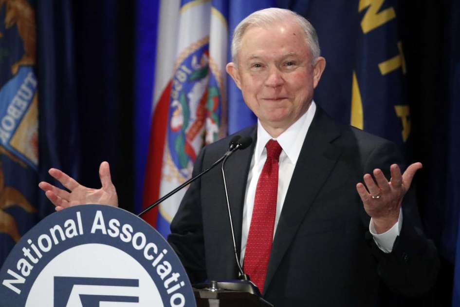 In this Feb. 28, 2017, photo, Attorney General Jeff Sessions pauses while speaking at the National Association of Attorneys General annual winter meeting in Washington. Sessions had two conversations with the Russian ambassador to the United States during the presidential campaign. The Justice Department said March 1 that the two conversations took place last year when Sessions was a senator.