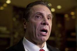 FILE - In this Wednesday, Jan. 18, 2017, file photo, New York Gov. Andrew Cuomo speaks to members of the media after meeting with President-elect Donald Trump at Trump Tower in New York. Cuomo announced Wednesday, March 1, that he is traveling to Israel in a gesture of solidarity spurred by acts of anti-Semitism at Jewish cemeteries, college campuses and community centers across the nation.