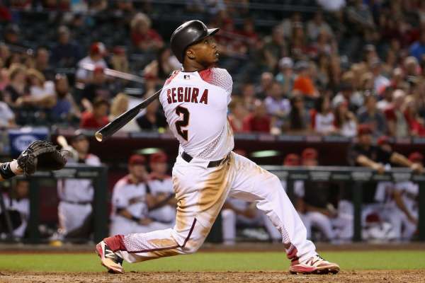 PHOENIX, AZ - APRIL 06:  Jean Segura #2 of the Arizona Diamondbacks bats against the Colorado Rockies during the MLB game at Chase Field on April 6, 2016 in Phoenix, Arizona.  (Photo by Christian Petersen/Getty Images)