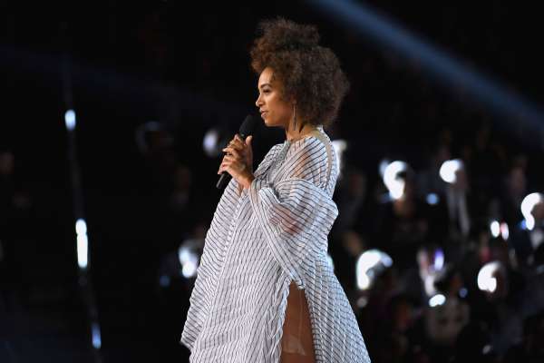 LOS ANGELES, CA - FEBRUARY 12:  Solange Knowles speaks onstage during The 59th GRAMMY Awards at STAPLES Center on February 12, 2017 in Los Angeles, California.  (Photo by Kevork Djansezian/Getty Images)