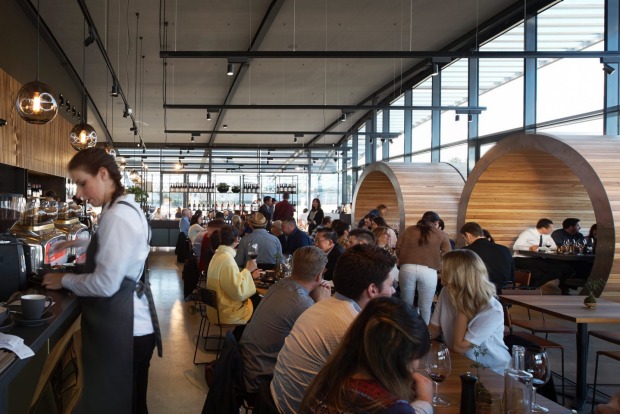 Barrel shaped booths dominate the dining room at Ezard @ Levantine Hill.