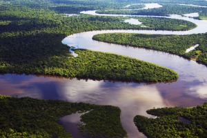 Peru, Amazon, Amazon River. Bends in the Nanay River, a Tributary of the Amazon River.