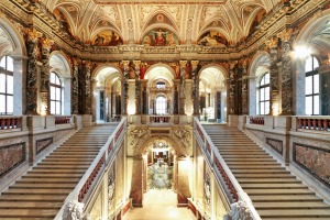 Staircases in the grand Kunsthistorisches Museum (Museum of Fine Arts), Vienna.