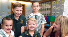 Glenorie Public School students, (L-R) Chloe Pratt, Cameron Trulove, Knox Murray, and Marlia Stewart, with Assistant ...