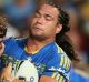 Muscling up: Tepai Moeroa hits it up for Parramatta Eels against the North Queensland Cowboys at Pirtek Stadium.