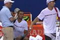 Fired up: Nick Kyrgios argues post-match with Dudi Sela.