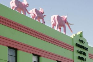 The eye-catching pink elephants on the roof of the Windsor Castle Hotel, 89 Albert Street.