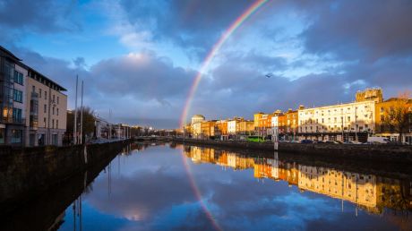 A rainbow over the River Liffey in Dublin. 