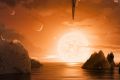 An artist's conception of the view from the fifth planet of the TRAPPIST-1 system.