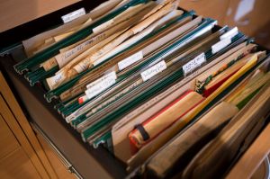 Files inside Germaine Greer's Essex office, before their journey to Melbourne.