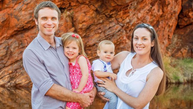 Jamie McIntyre (right) with partner Jarrad Dodson, daughter Madeleine, three, and 18-month-old son  Sebastian.