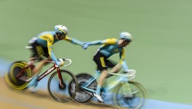 The Kazakhstan team competes in Men's Madison final