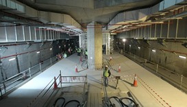 Visitors are seen inside the construction site of Qatar Rail, in Doha, Qatar