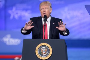 President of the United States Donald Trump speaking at the 2017 Conservative Political Action Conference (CPAC) in National Harbor, Maryland