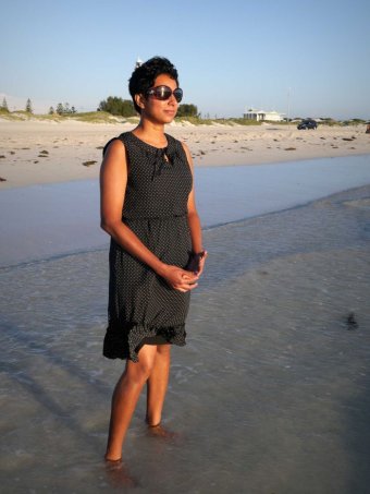 Chamari Liyanage at the beach at Geraldton. 4 March 2017