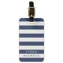 Navy and White Stripe Personalized Luggage Tag